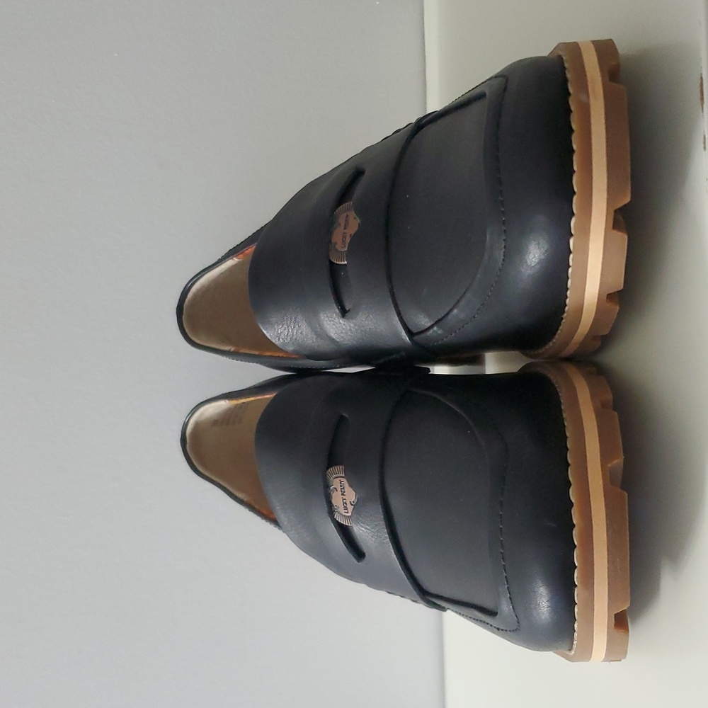 Korks By Kork-Ease Heeled Penny Loafers Black Size 9 Vegan Leather - Picture 2 of 11